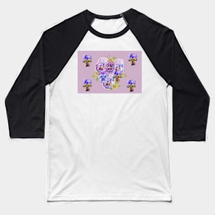 Shabby Chic Purple Pansy floral Pattern Baseball T-Shirt